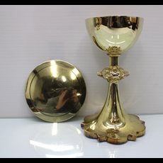 8 3/4" Sterling Cup Chalice w/ Diamond Encrusted Cross, Paten, & Case SKU C421-1077